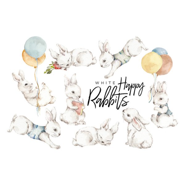 Wall Sticker `White Happy Rabbits`