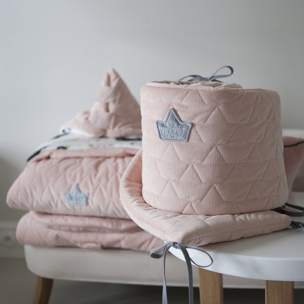 Bed Bumper Velvet Dark Grey & Pink